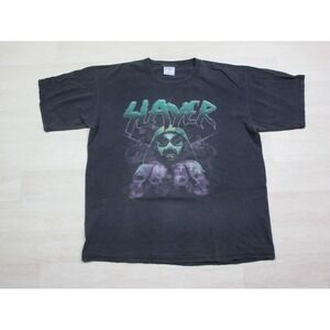 Vintage Y2K Slayer Heavy Metal Rock Green Face Mask Band T Shirt Black Sz (XL)